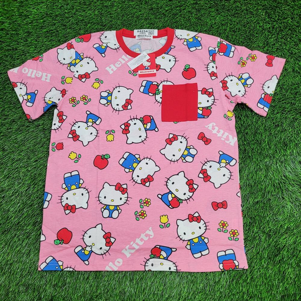 Hello-Kitty Sanrio AOP Shirt Womens Large 21x27 Kawaii Pink